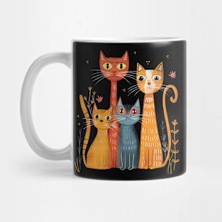 Funny cats in a naive art style. Mug